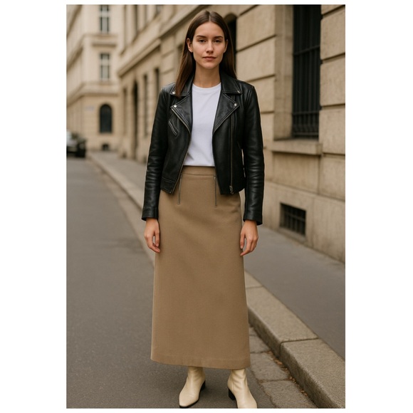 ZARA Tan Ribbed Double Zip Midi Pencil Sweater Skirt Medium NWT - Picture 2 of 10